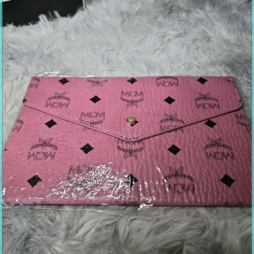 MCM Pink Logo Envelope Clutch
